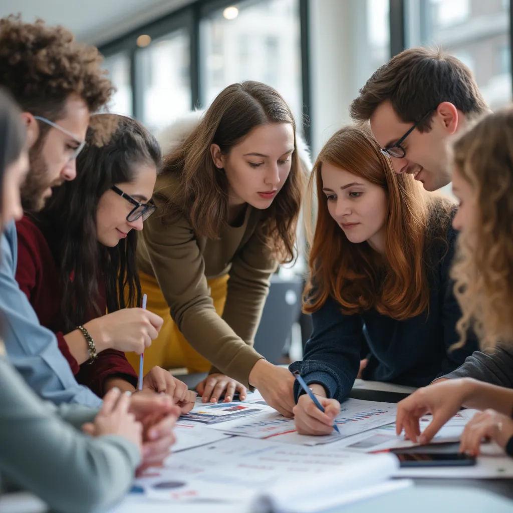 Estudiantes colaborando en un curso